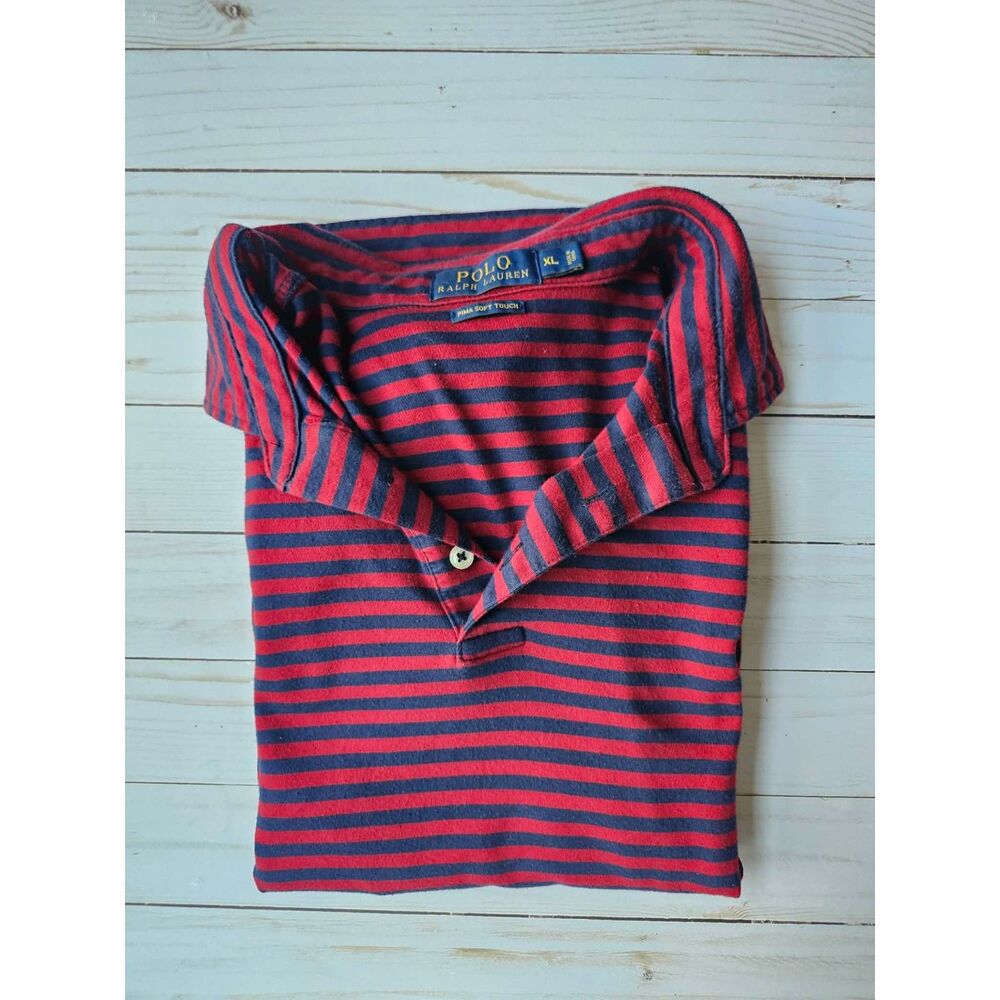 Polo Ralph Lauren Men’s XL Pima Soft Touch Red Navy Striped Polo Shirt